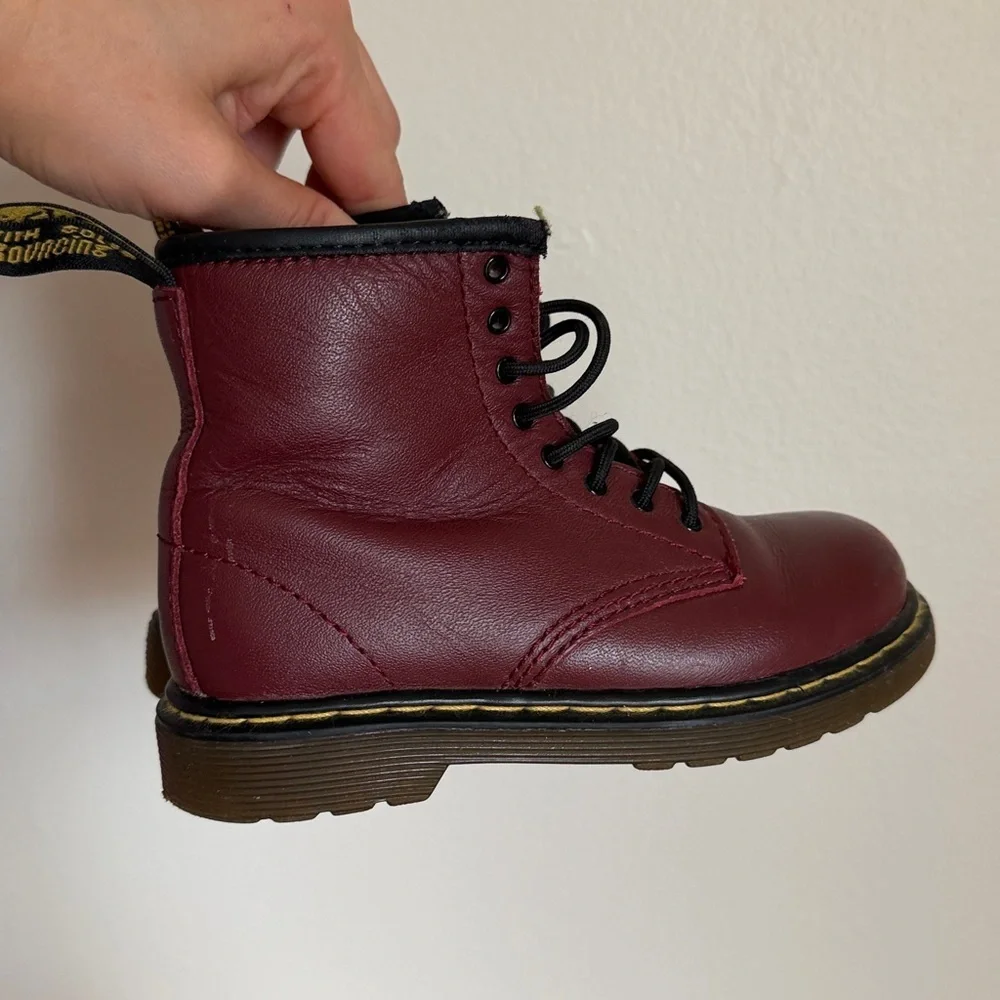 Dr. Martens Youth Boy’s or Girl’s Maroon Ankle Boot With Side Zipper